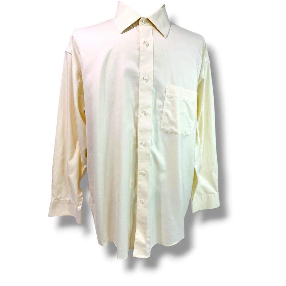 17 (32/33) Joseph & Feiss Mens Button Up Dress Shirt Beige Non-Iron 80's 2 Ply